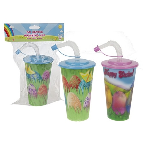 3d Easter Design 16oz Drinking Cup With Lid And Straw Wholesale Uk